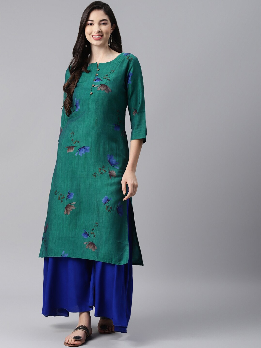 

BAESD Floral Printed Pure Cotton Kurta, Green
