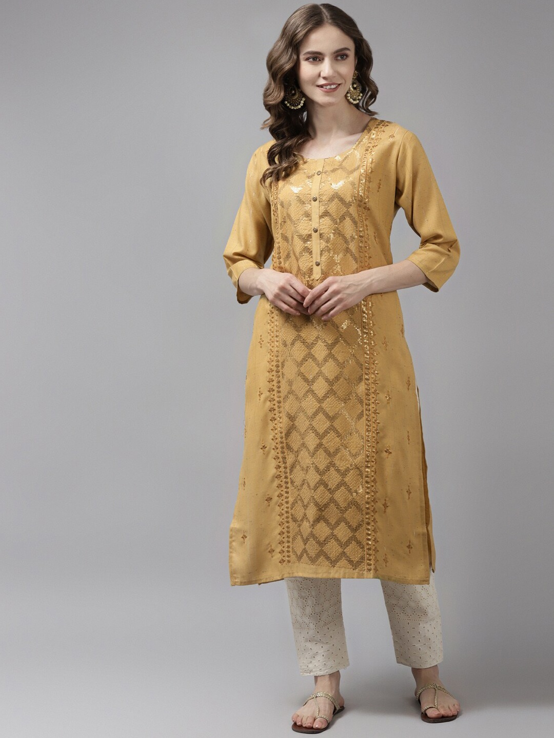 

BAESD Geometric Embroidered Cotton Kurta, Yellow