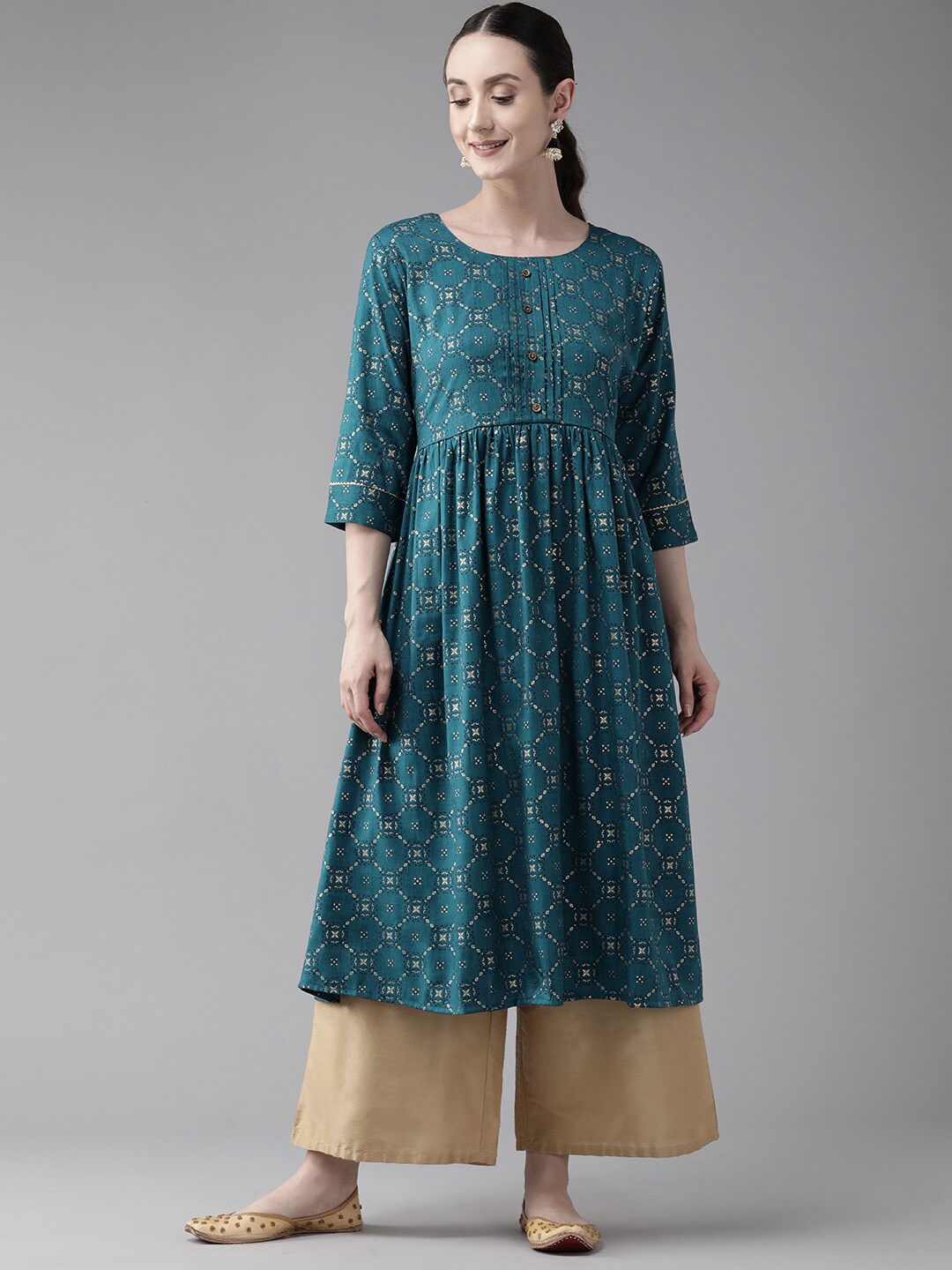 

BAESD Ethnic Motifs Printed Pure Cotton Anarkali Kurta, Blue
