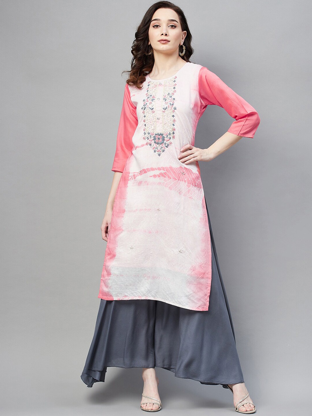 

BAESD Floral Embroidered Thread Work Detailed Cotton Straight Kurta, Red