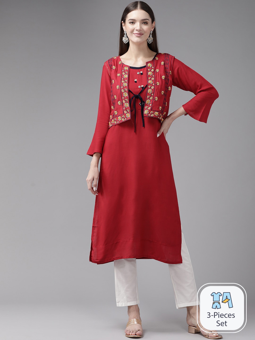 

BAESD Straight Cotton Kurta With Jacket, Maroon