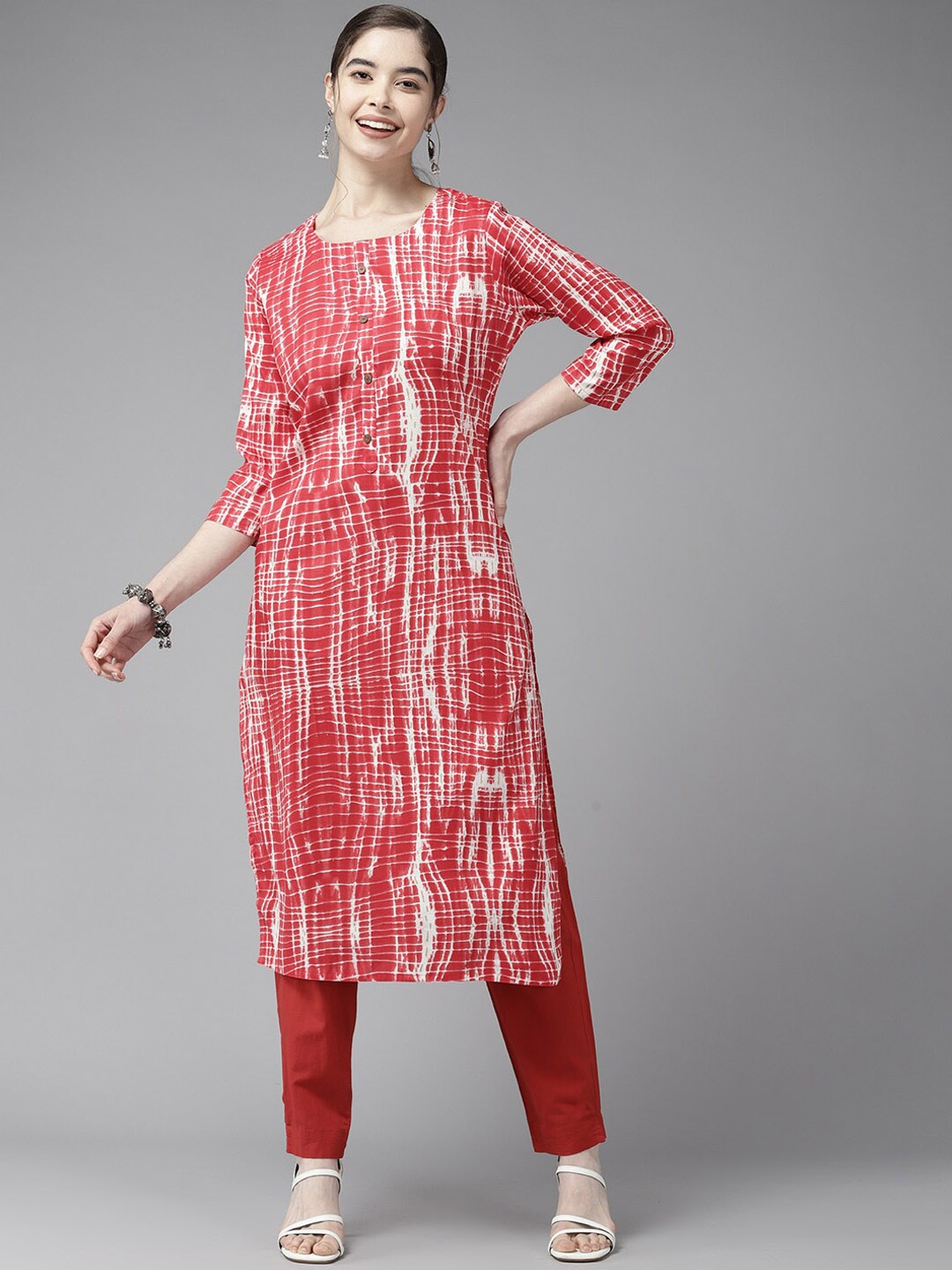 

BAESD Geometric Printed Cotton Straight Kurta, Red