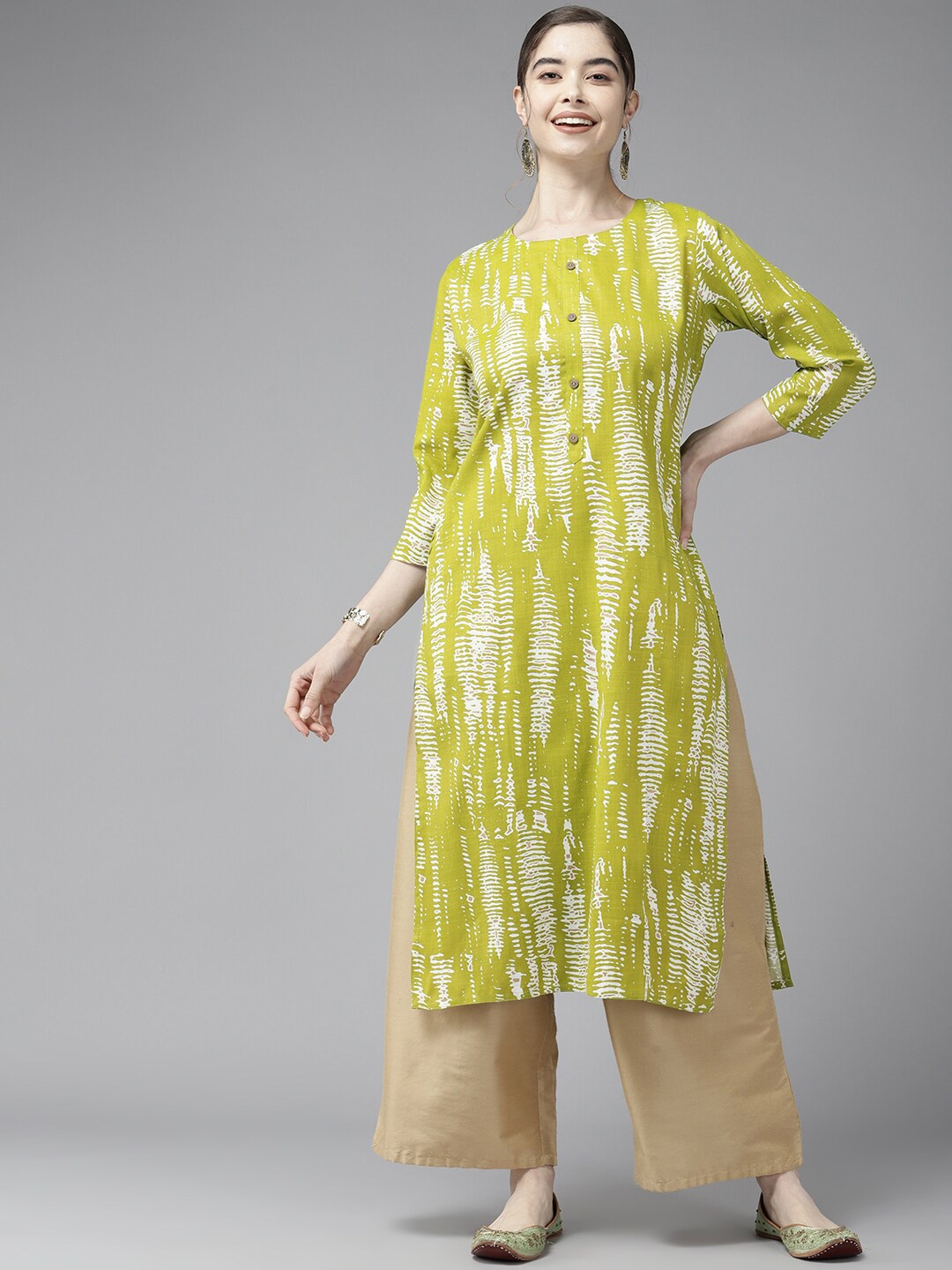 

BAESD Abstract Dyed Round Neck Cotton A-Line Kurta, Green