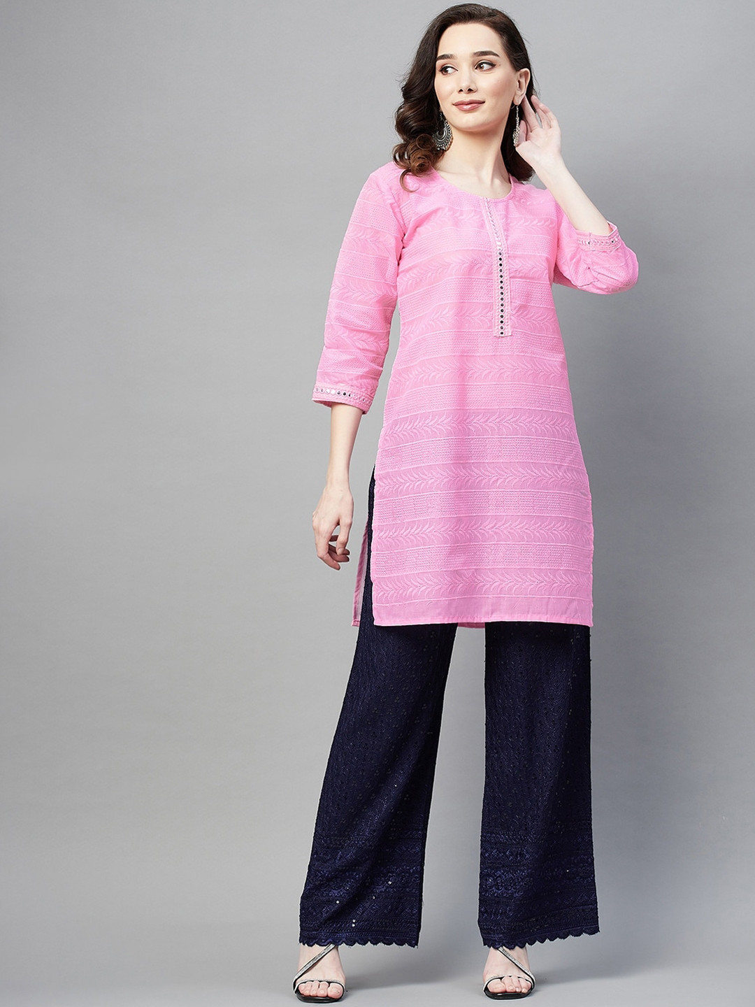 

BAESD Floral Embroidered Straight Kurta, Pink