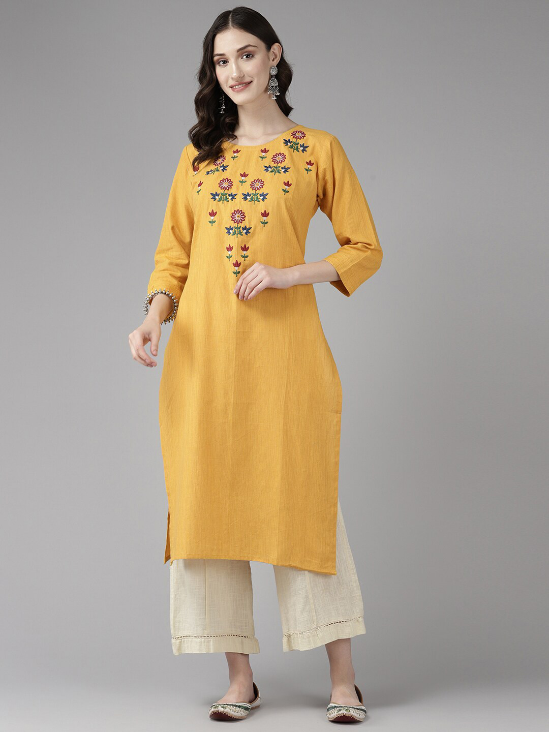 

BAESD Floral Embroidered Thread Work Kurta, Yellow