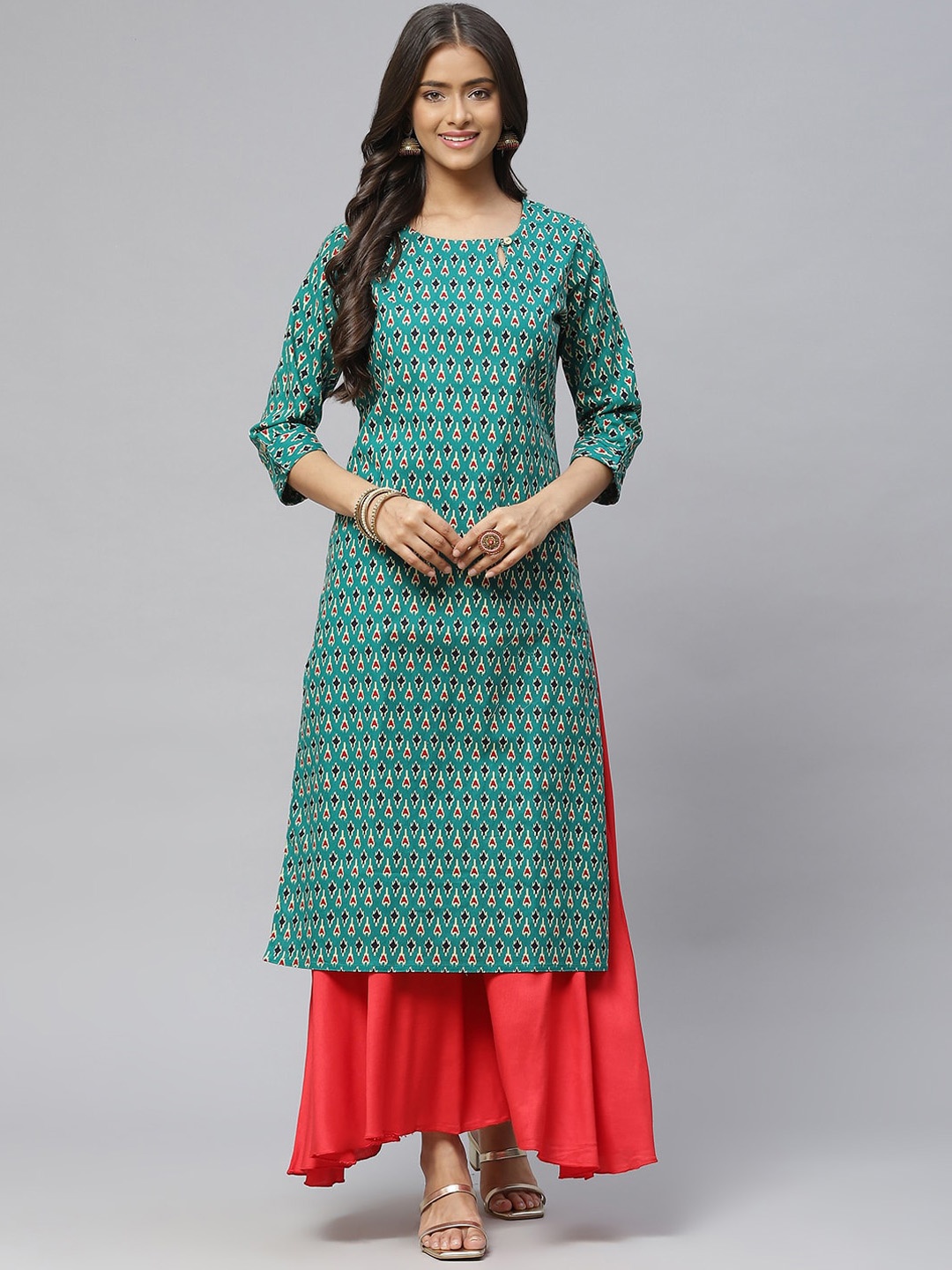

BAESD Ethnic Motifs Printed Cotton Kurta, Green