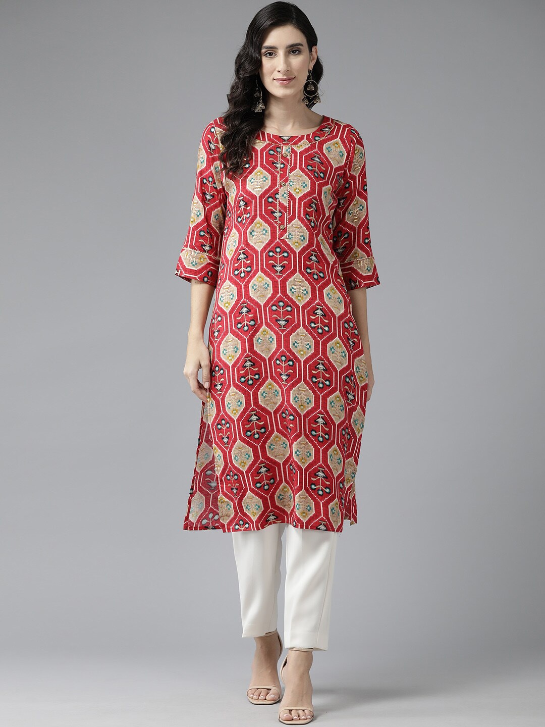 

BAESD Ethnic Motifs Round Neck Gotta Patti Cotton kurta, Red