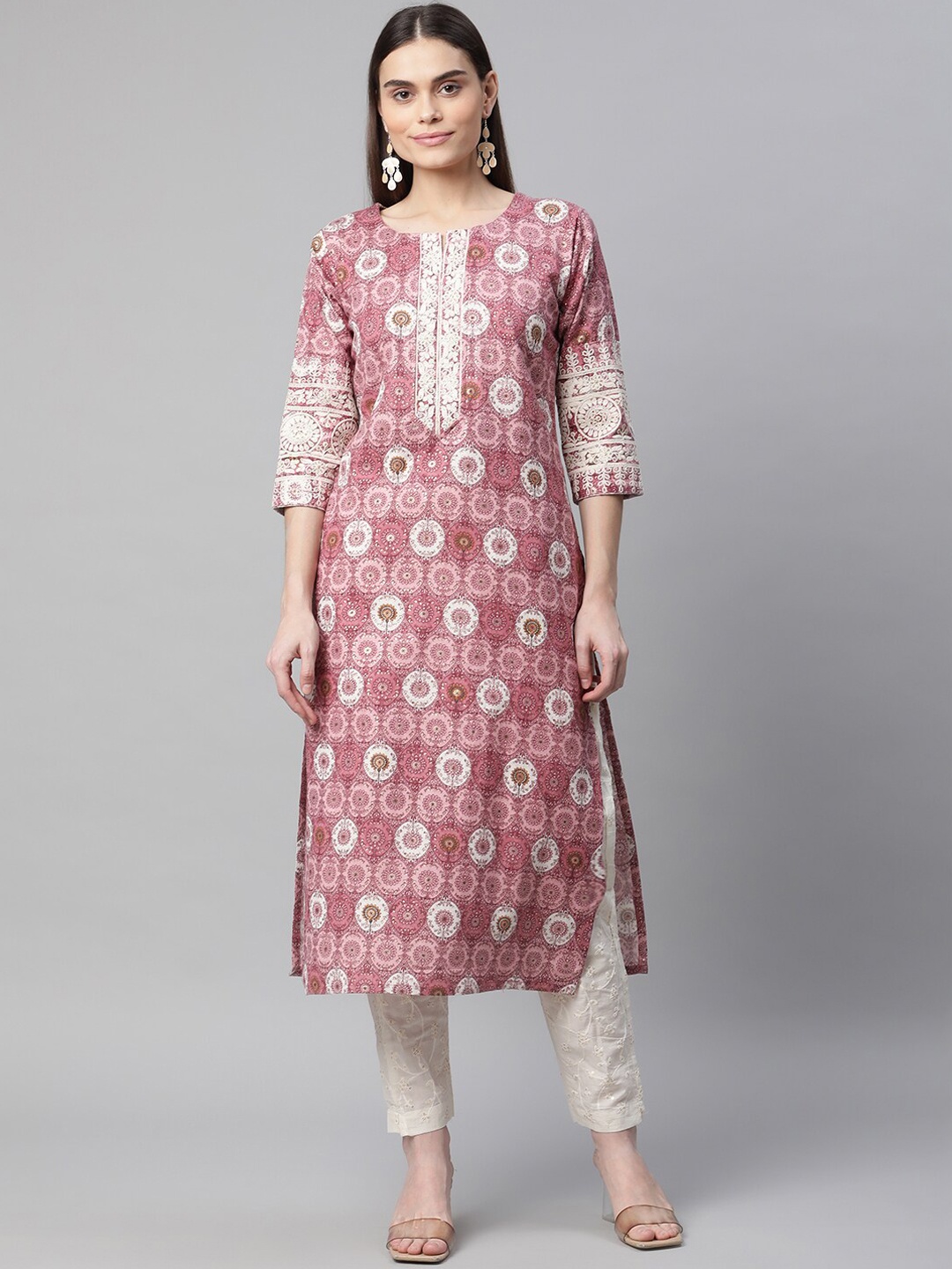 

BAESD Floral Printed Thread Work Cotton Kurta, Purple