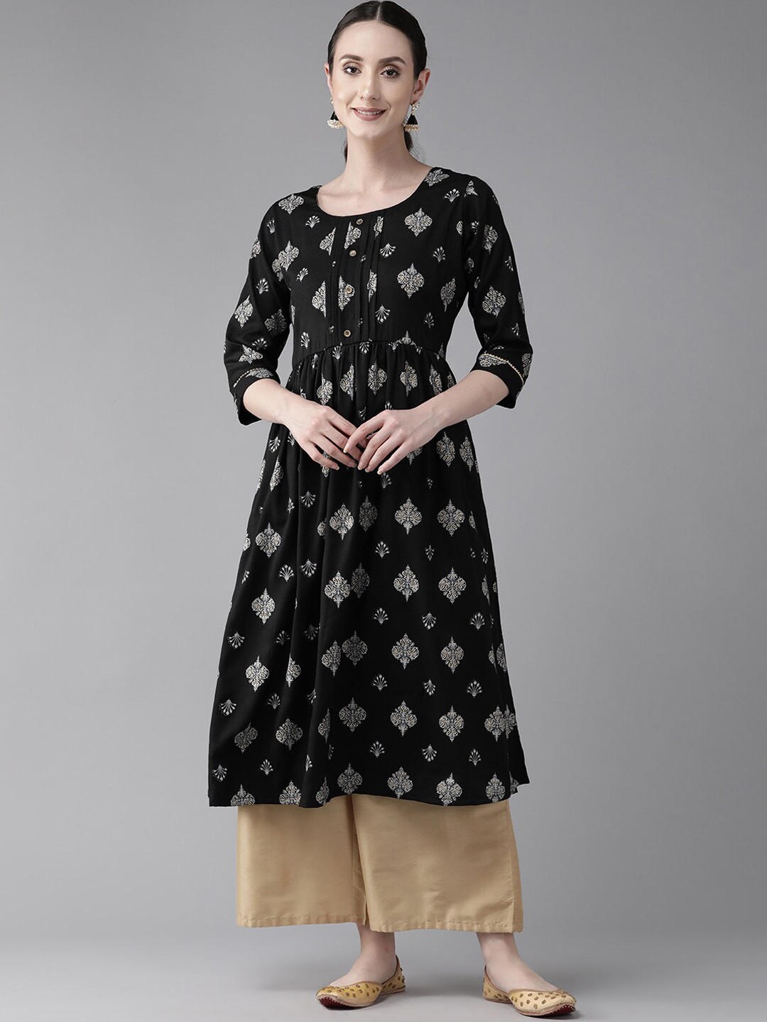 

BAESD Geometric Printed Cotton Kurta, Black