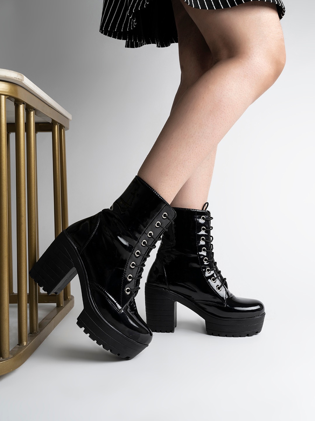 

Shoetopia Girls High Top Platform Heel Regular Boots, Black