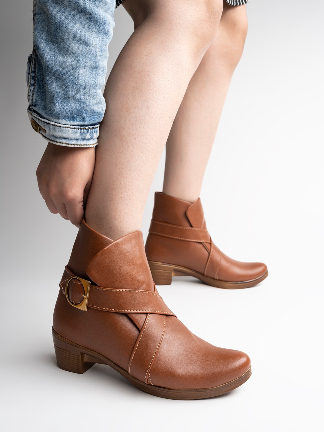

Shoetopia Girls Monk Round Toe Boots, Tan