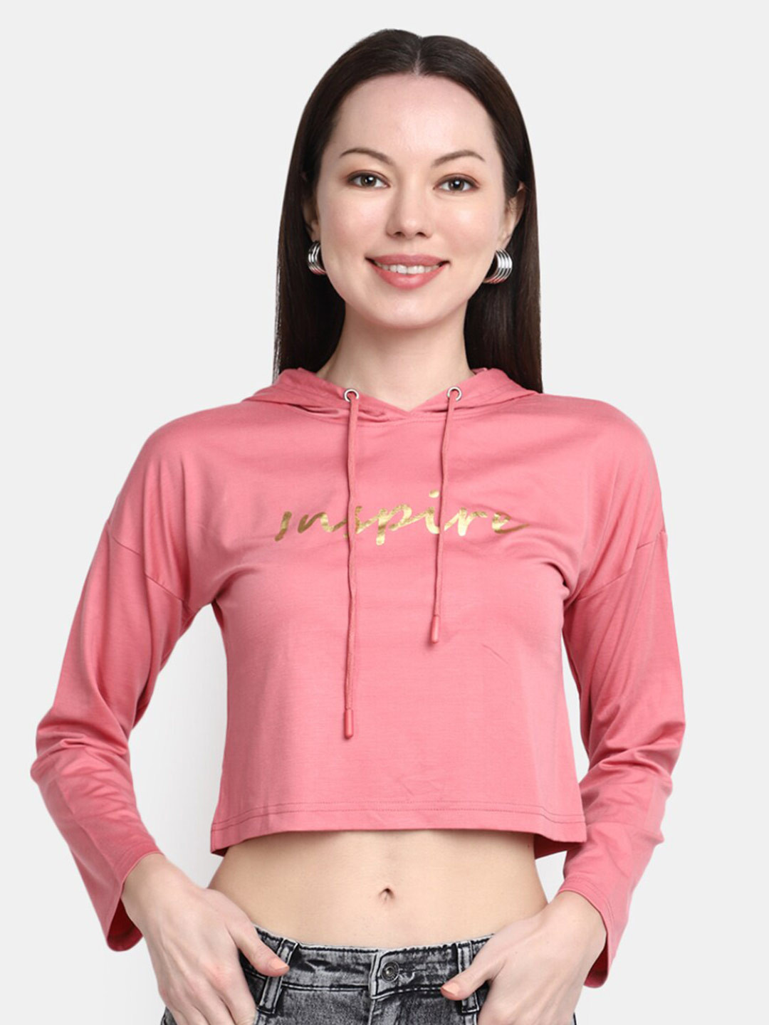 

V-Mart Typography Printed Hooded Sweatshirt, Peach