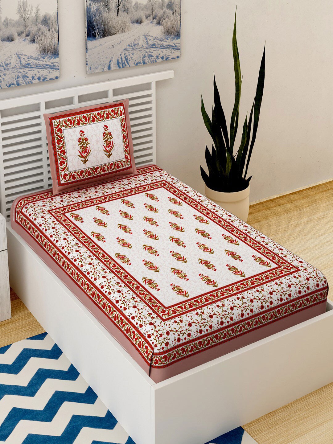 

UNIQCHOICE Brown Printed Cotton 120 TC Single Bedsheet With 1 Pillow Covers