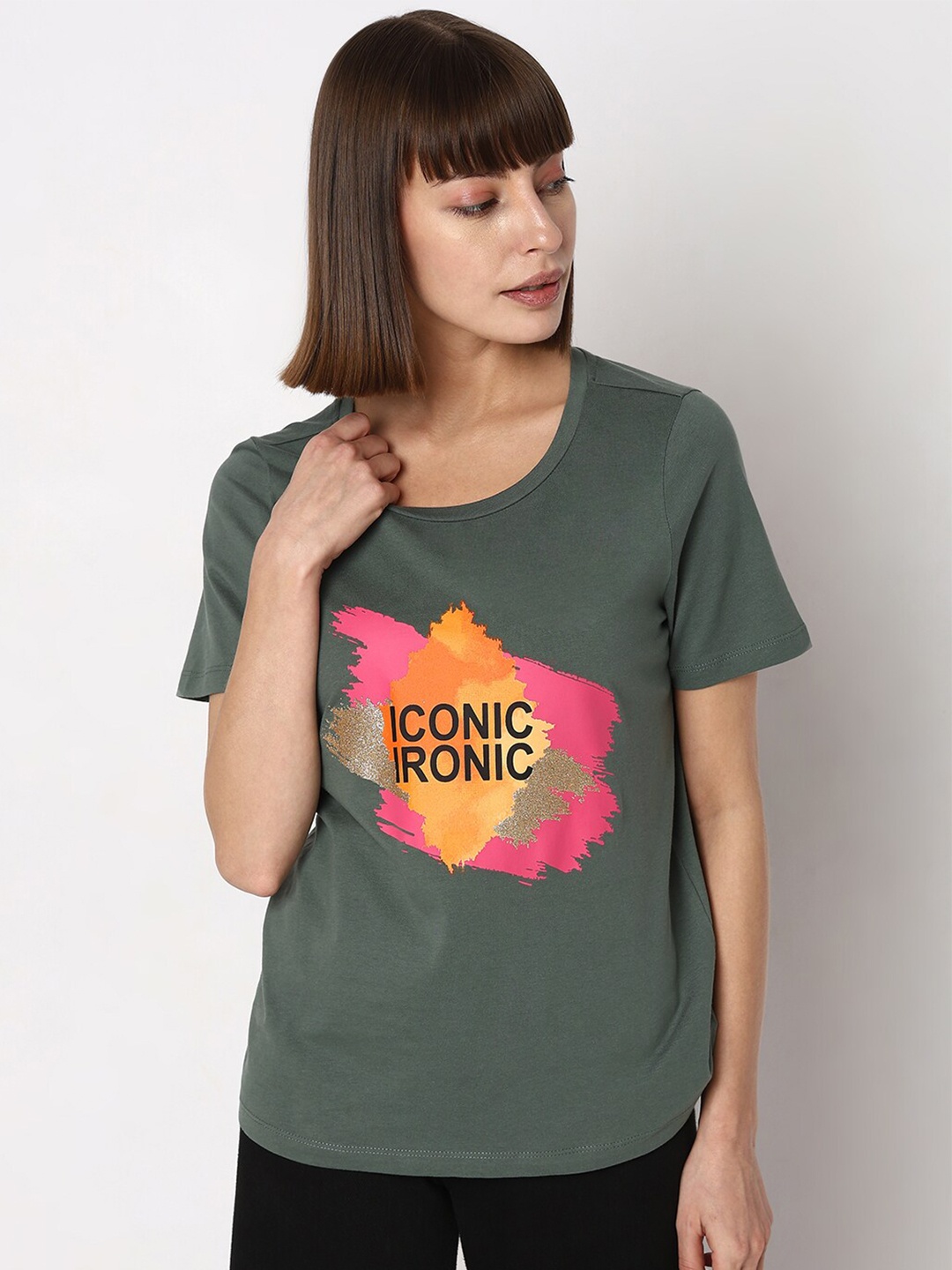 

Vero Moda Typography Printed Cotton Regular T-shirt, Green