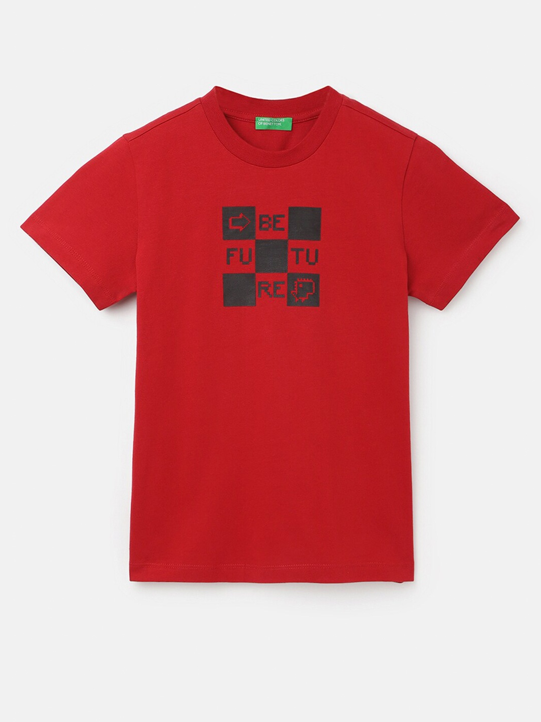 

United Colors of Benetton Boys Typography Printed Round Neck Cotton Regular T-shirt, Red