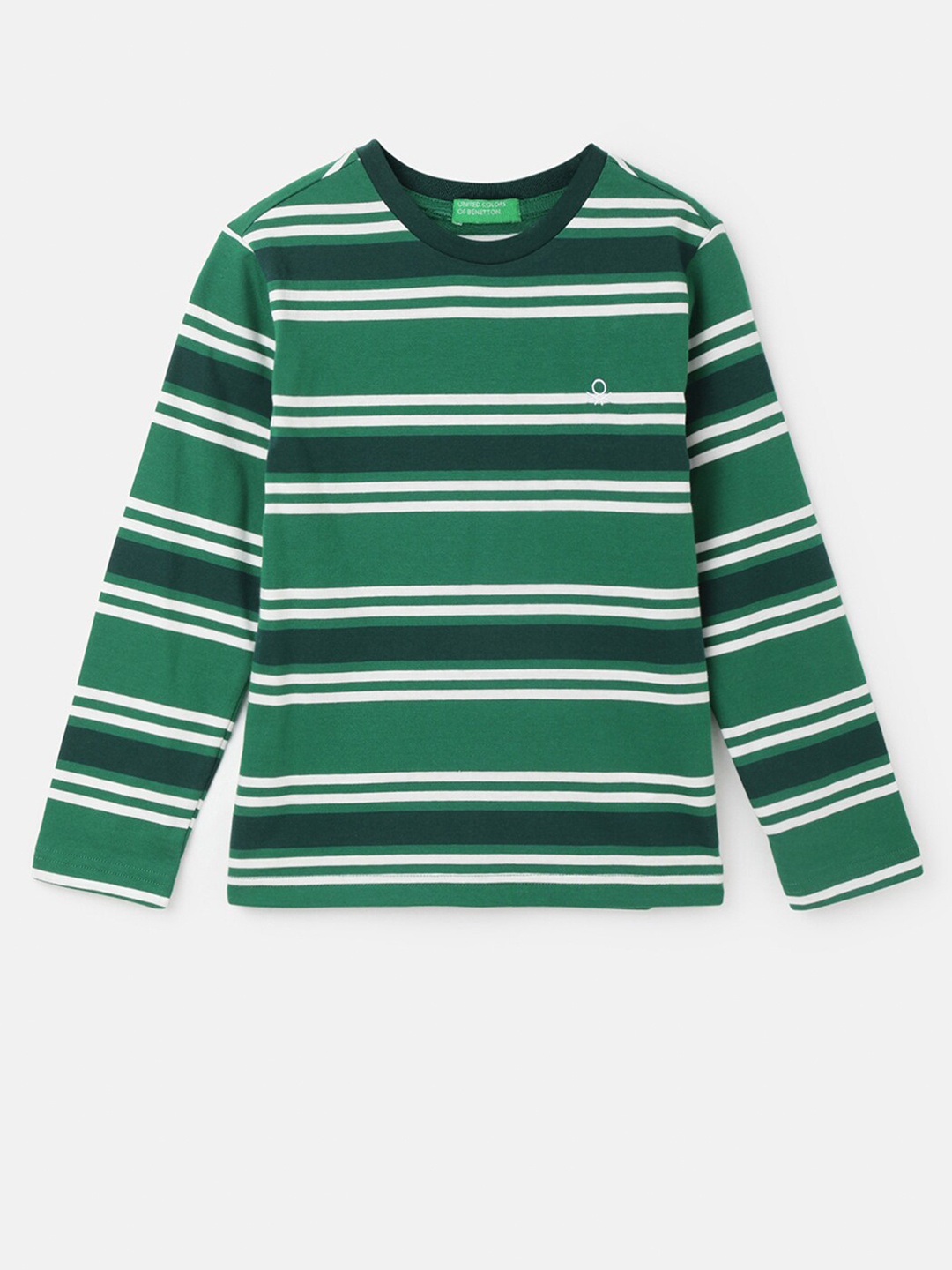 United Colors of Benetton Boys Striped Cotton T-shirt, Green