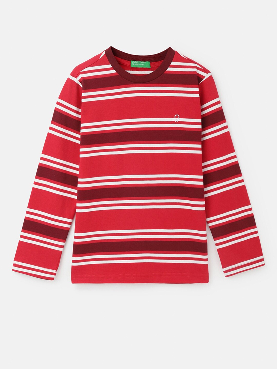 

United Colors of Benetton Boys Striped Round Neck Cotton Regular T-shirt, Red
