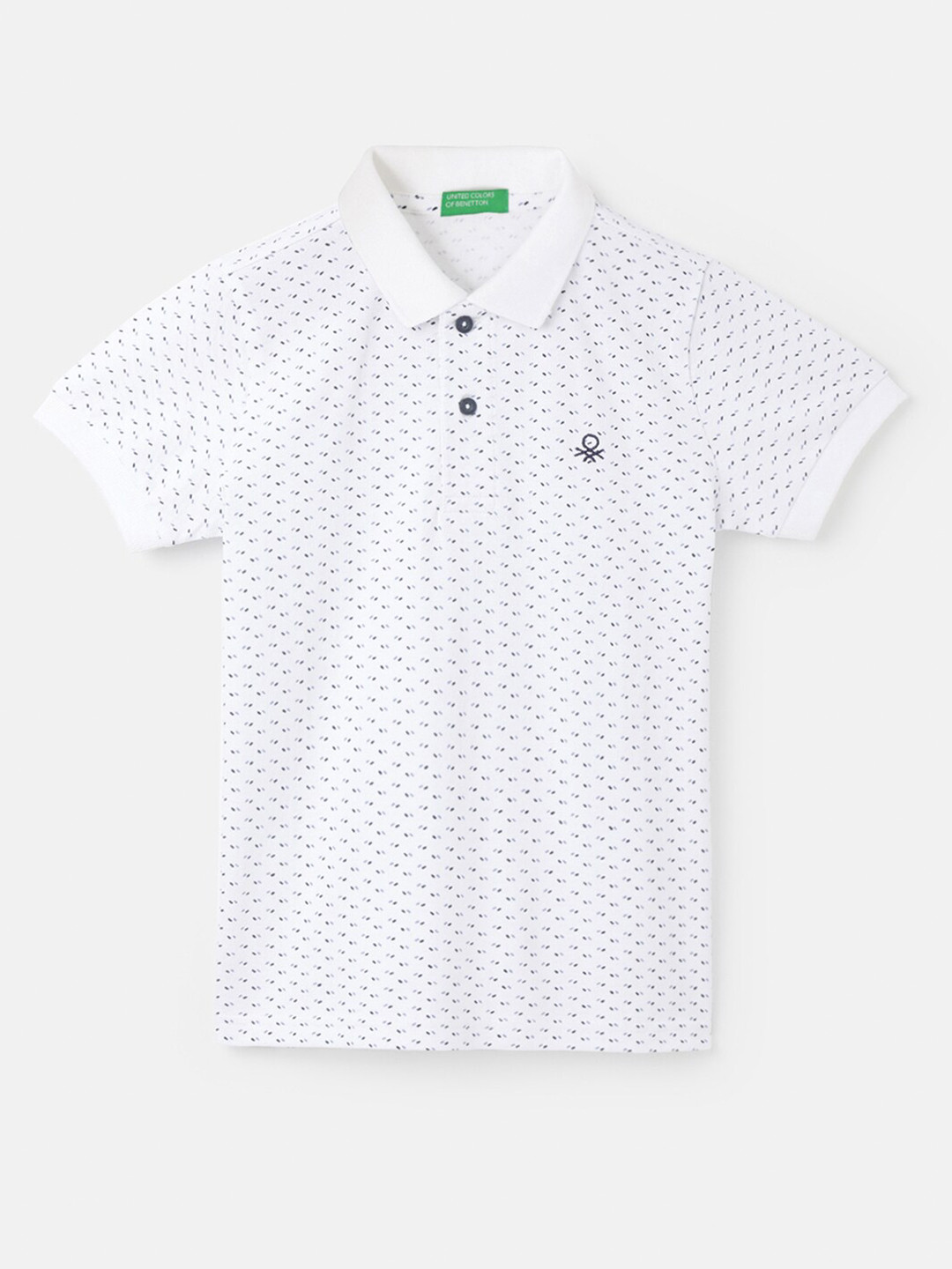 

United Colors of Benetton Boys Micro Ditsy Printed Polo Collar Cotton Regular T-shirt, White