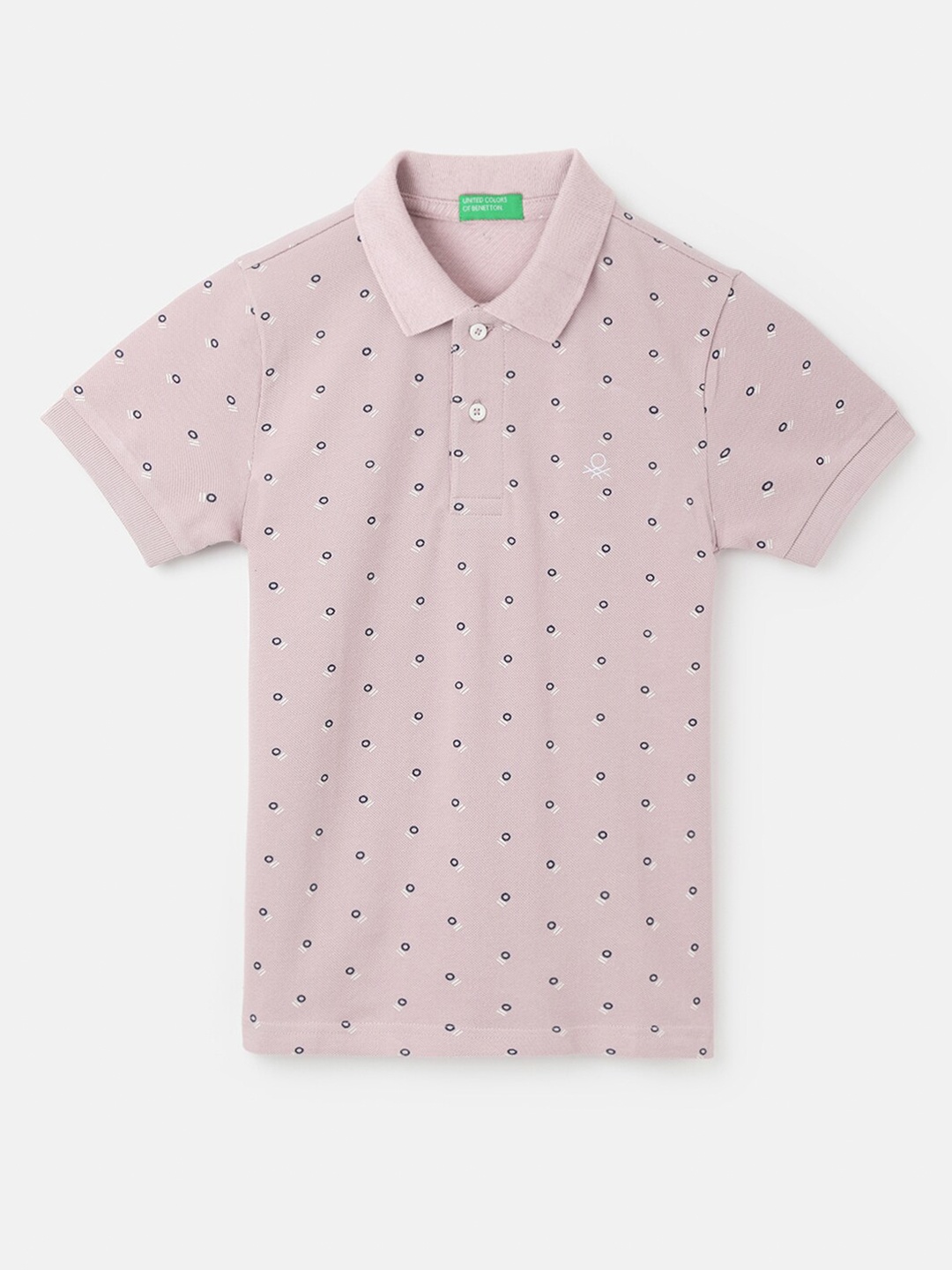 

United Colors of Benetton Boys Conversational Printed Polo Collar Cotton T-shirt, Mauve