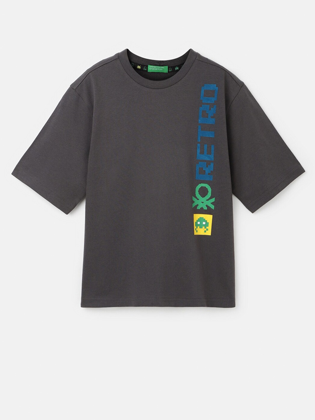 

United Colors of Benetton Boys Typography Printed Cotton Boxy T-shirt, Grey