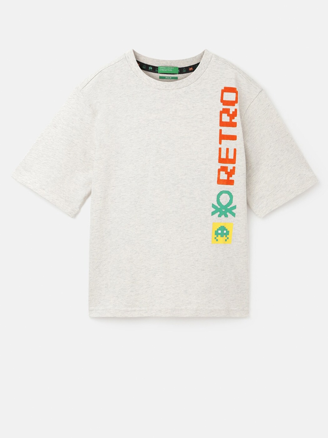 

United Colors of Benetton Boys Typography Printed Boxy T-shirt, Cream
