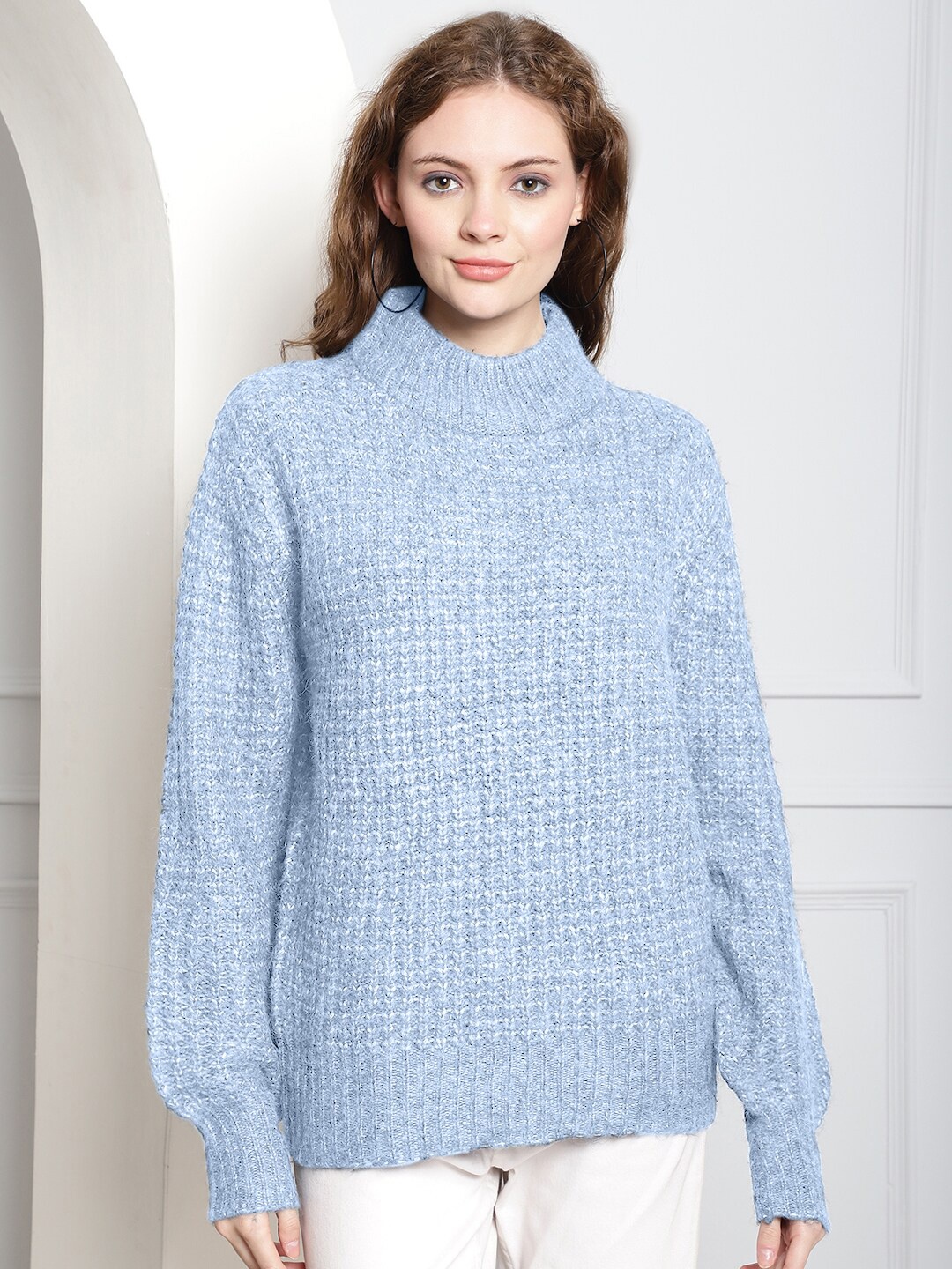 

NoBarr Turtle Neck Cable Knit Pullover, Blue