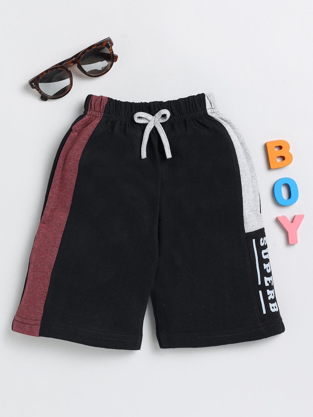 

Toonyport Boys Mid-Rise Typography Printed Casual Cotton Shorts, Black