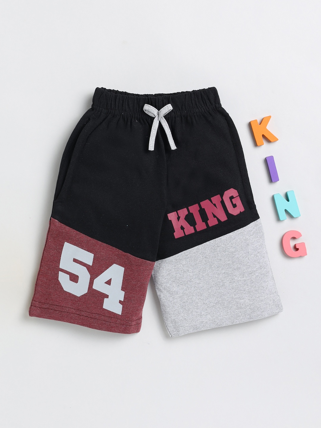 

Toonyport Boys Mid-Rise Typography Printed Casual Cotton Shorts, Black