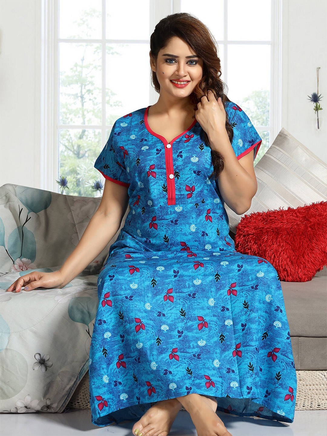 

CINCO Printed Cotton Maxi Nightdress, Blue