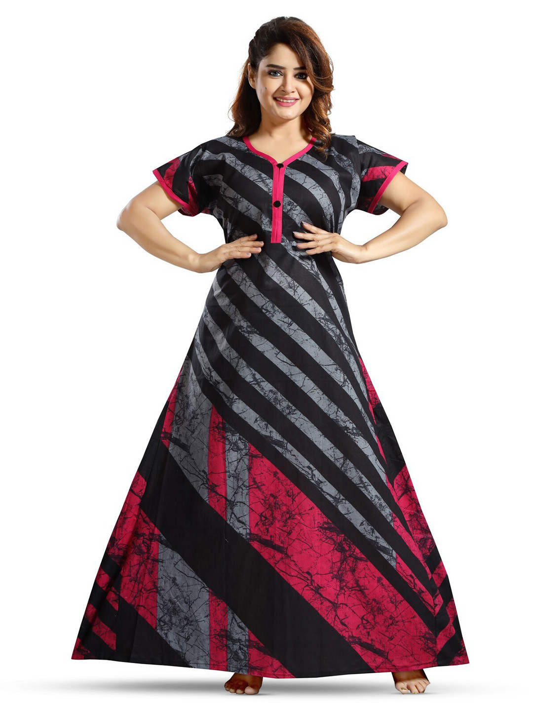 

CINCO Striped Cotton Maxi Nightdress, Black