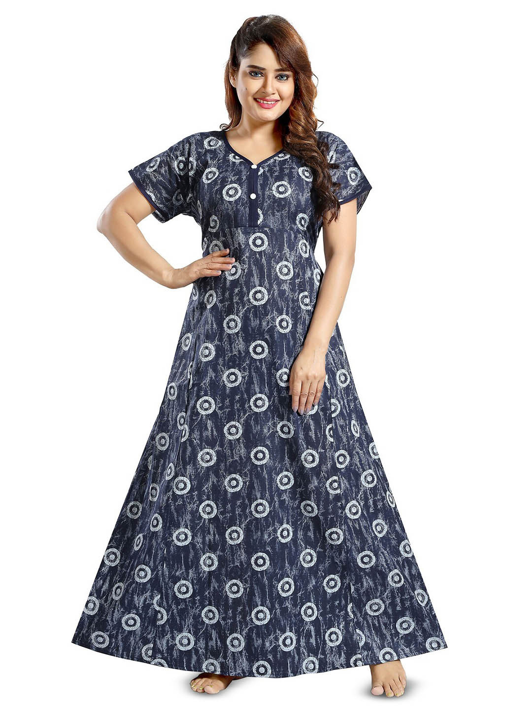 

CINCO Floral Printed V- Neck Maxi Nightdress, Blue