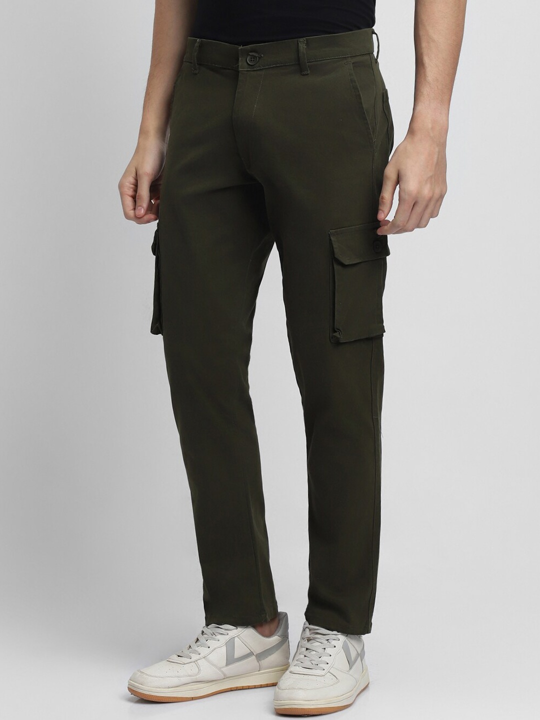

Dennis Lingo Men Urban Slim Fit Pure Cotton Cargos Trousers, Olive