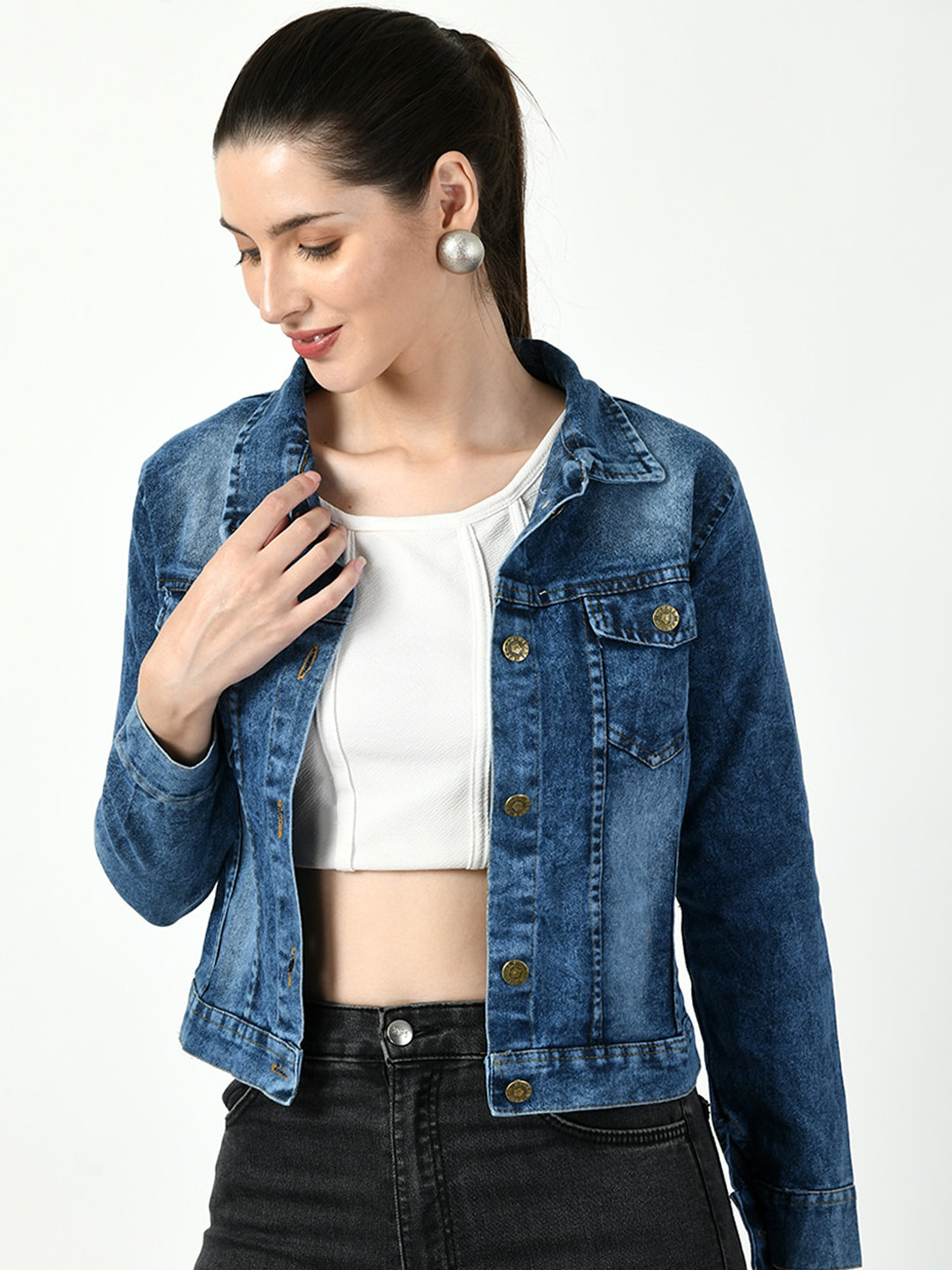 

DKGF FASHION Lightweight Washed Denim Jacket, Navy blue