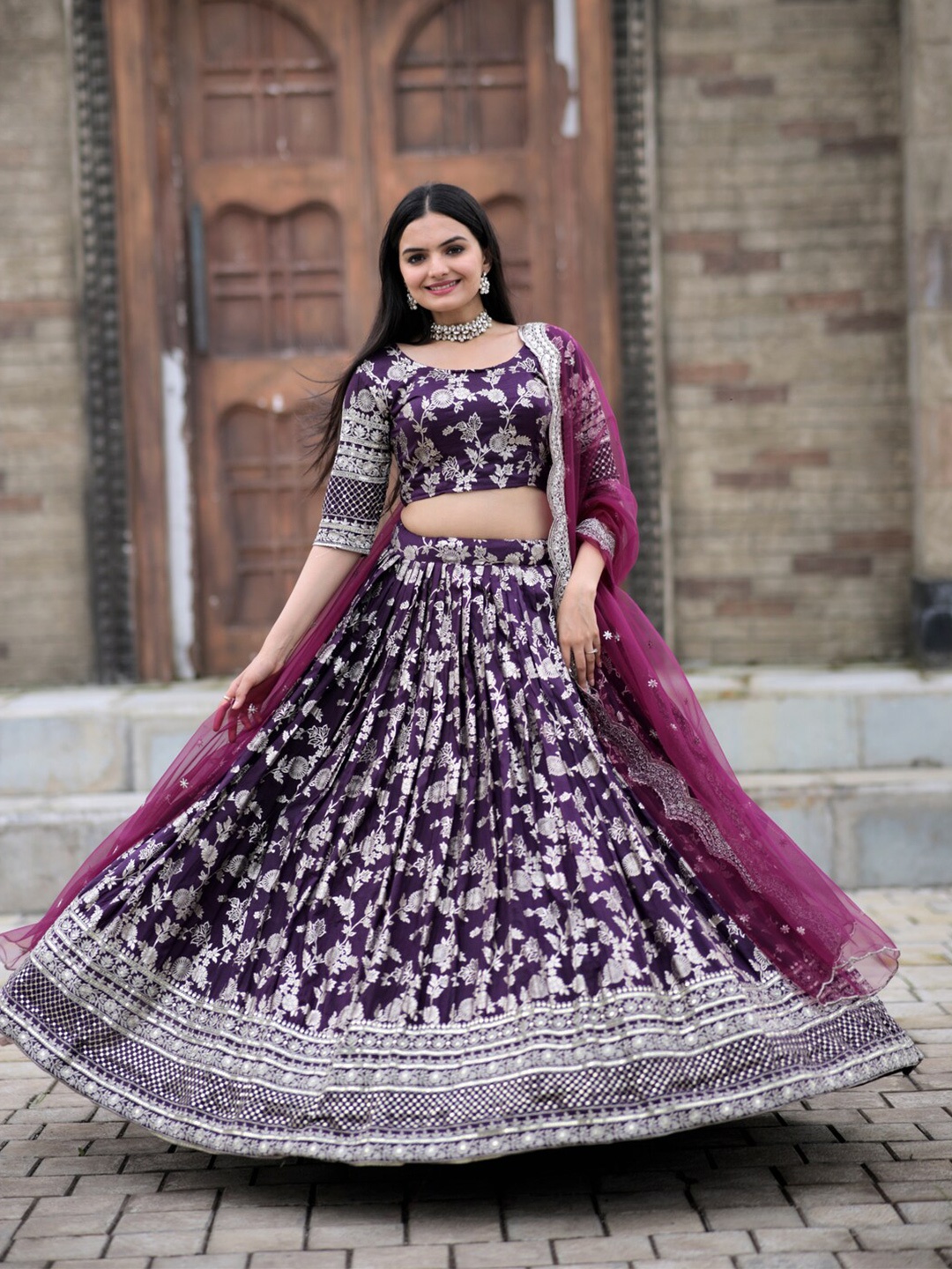 

PMD Fashion Printed Semi-Stitched Lehenga & Blouse With Dupatta, Purple