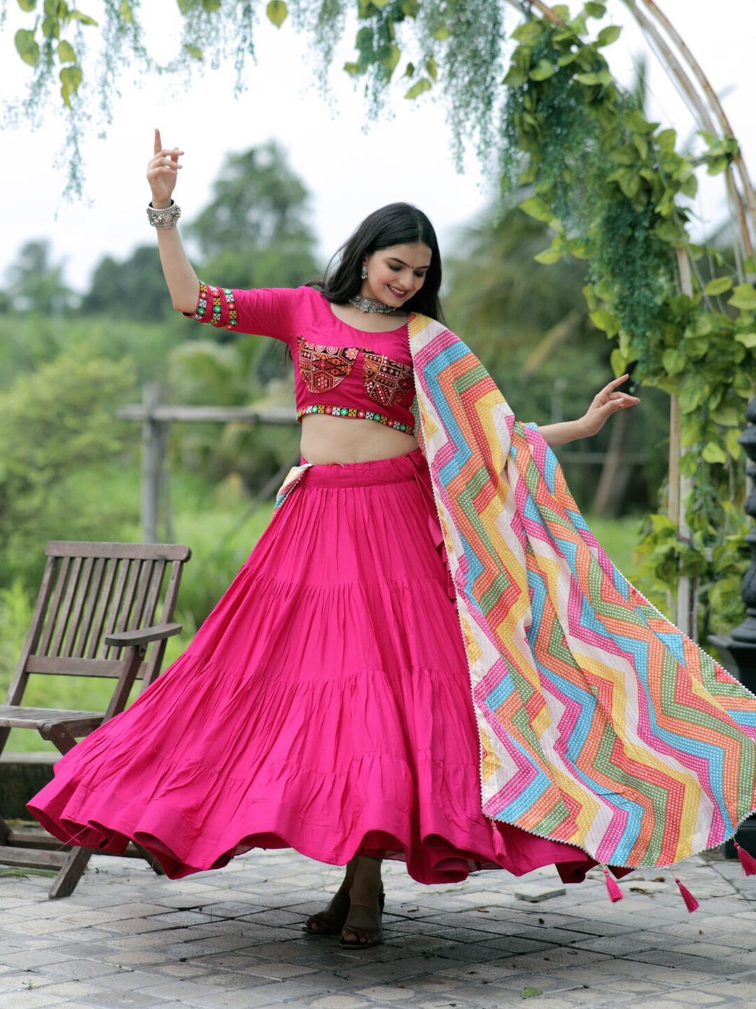 

PMD Fashion Embroidered Ready to Wear Lehenga & Blouse With Dupatta, Pink