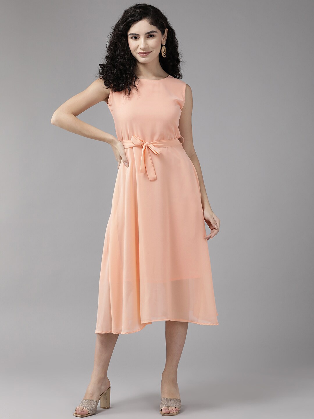 

BAESD Sleeveless Georgette Fit & Flare Midi Dress, Peach