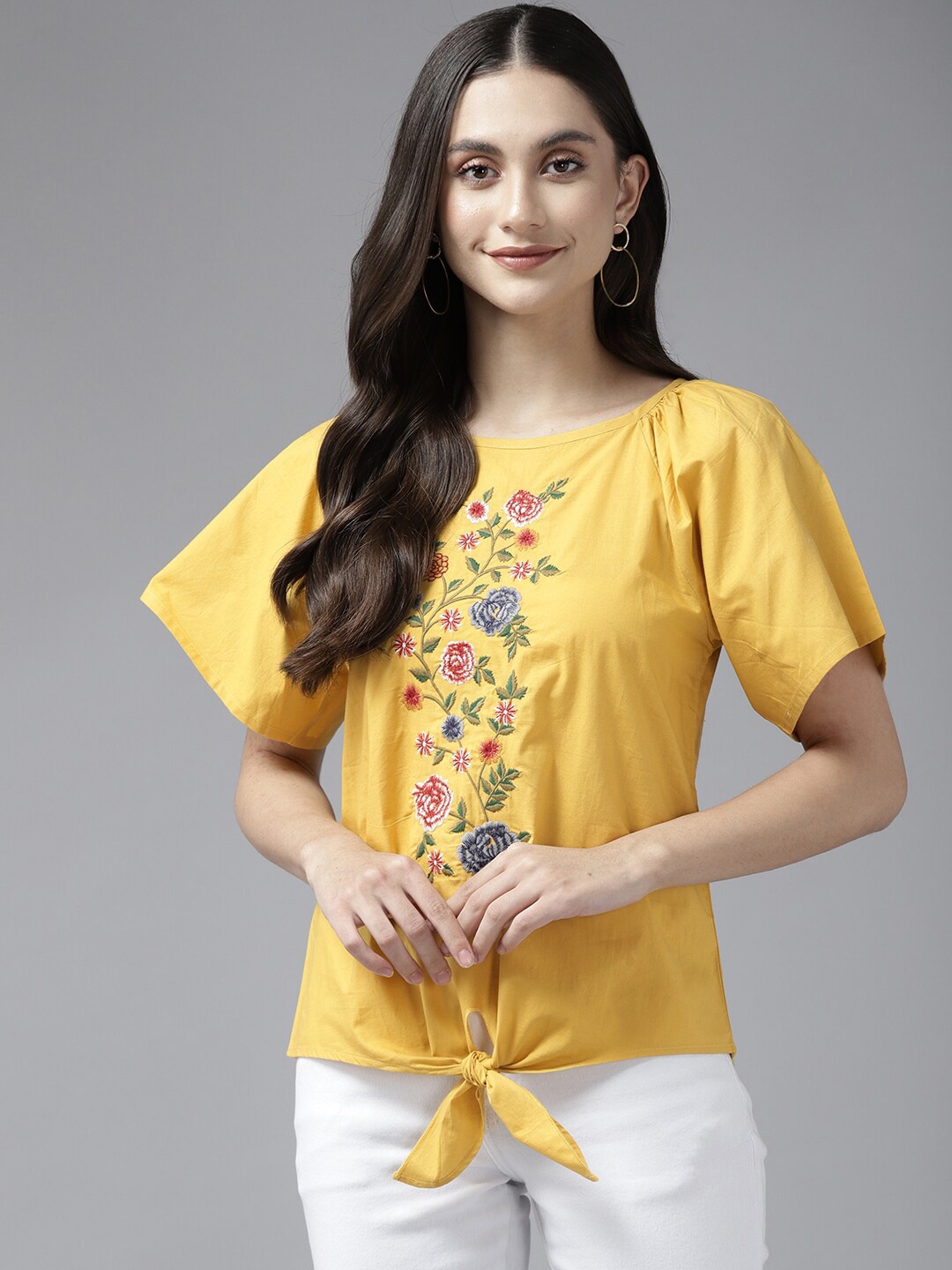 

BAESD Yellow Floral Print Cotton Top