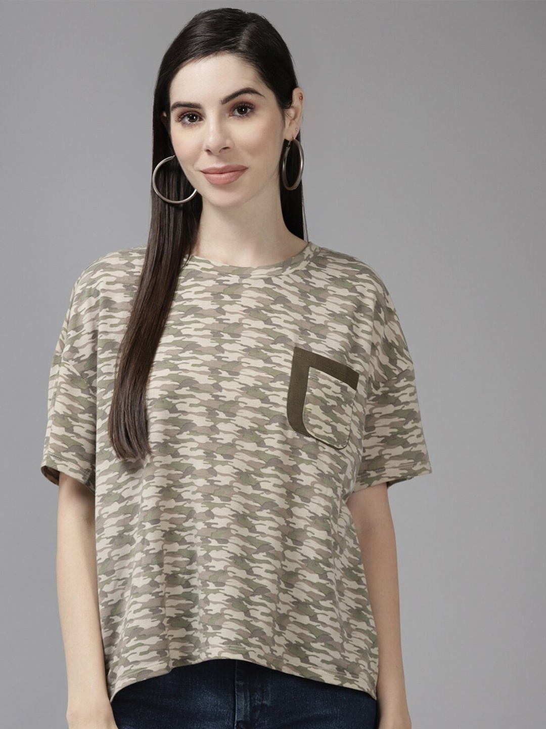 

BAESD Camouflage Printed Round Neck T-shirt, Grey