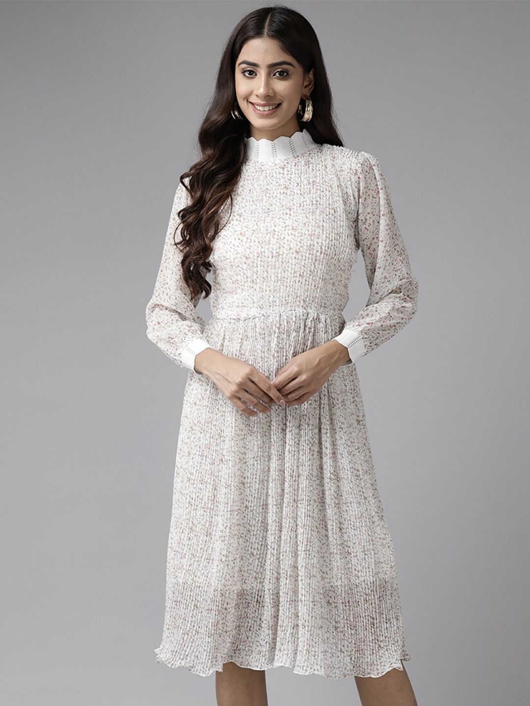 

BAESD Print Georgette A-Line Dress, White