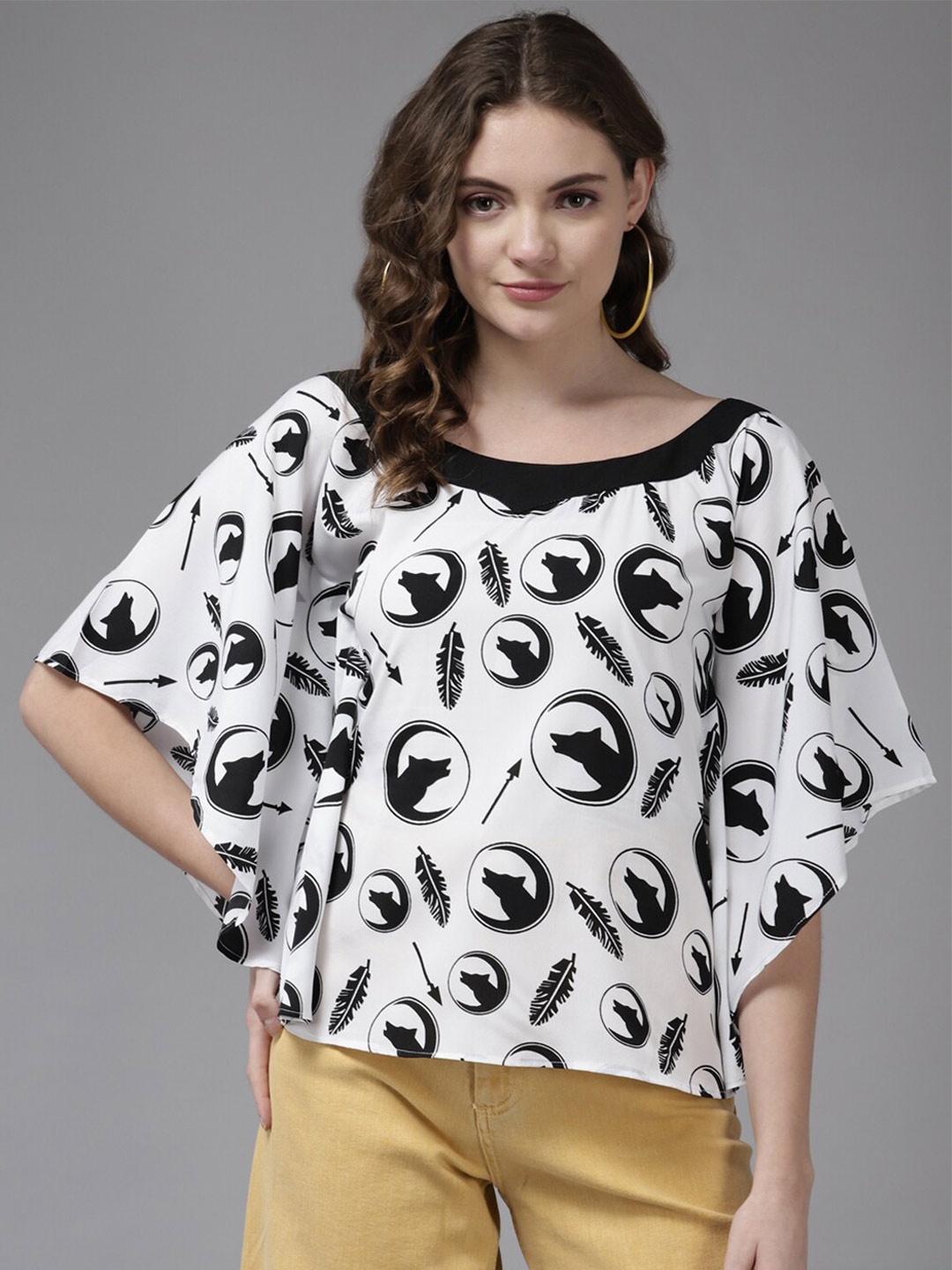 

BAESD Printed Round Neck kaftan Top, White