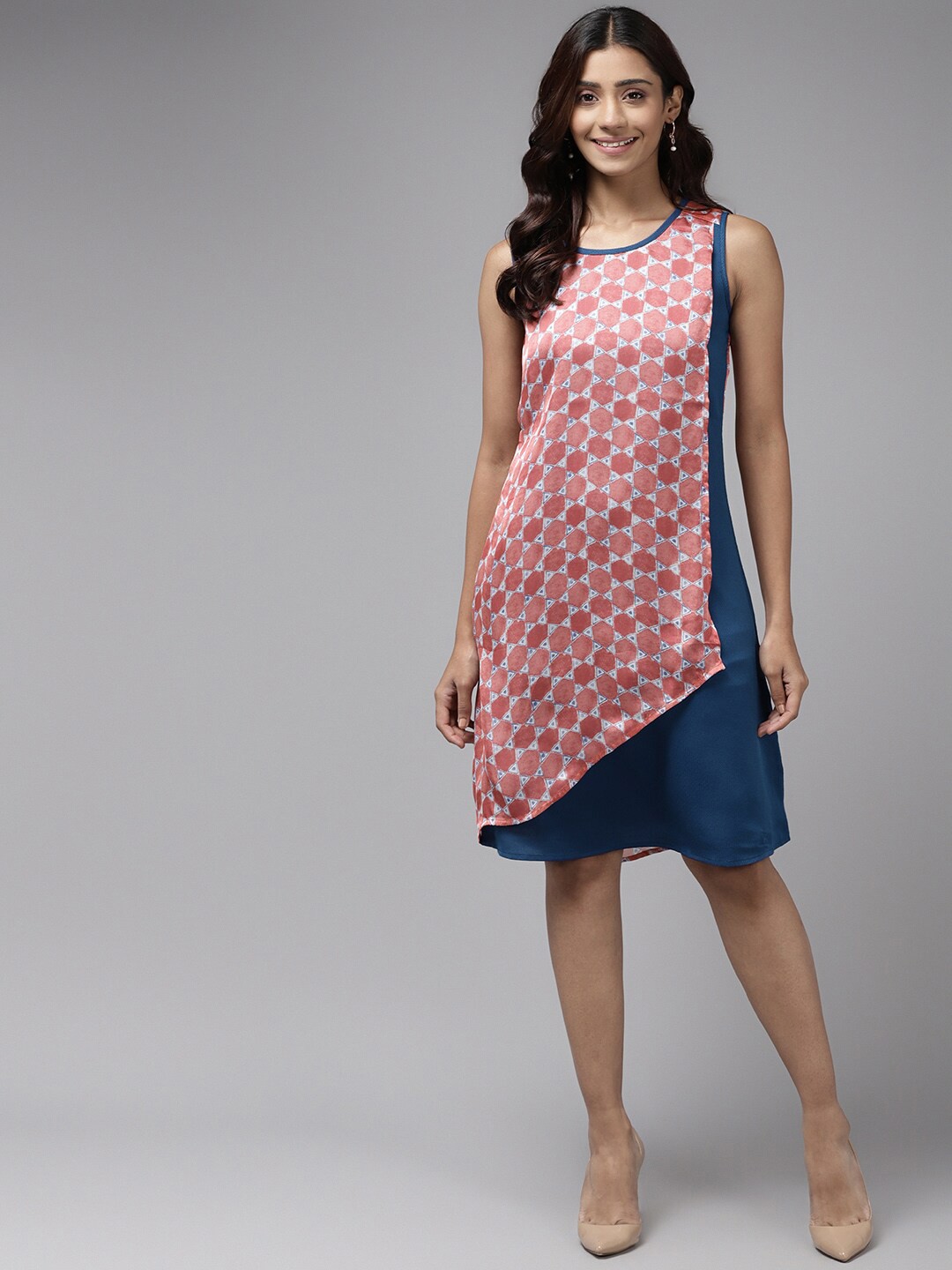 

BAESD Geometric Printed Georgette A-Line Dress, Red
