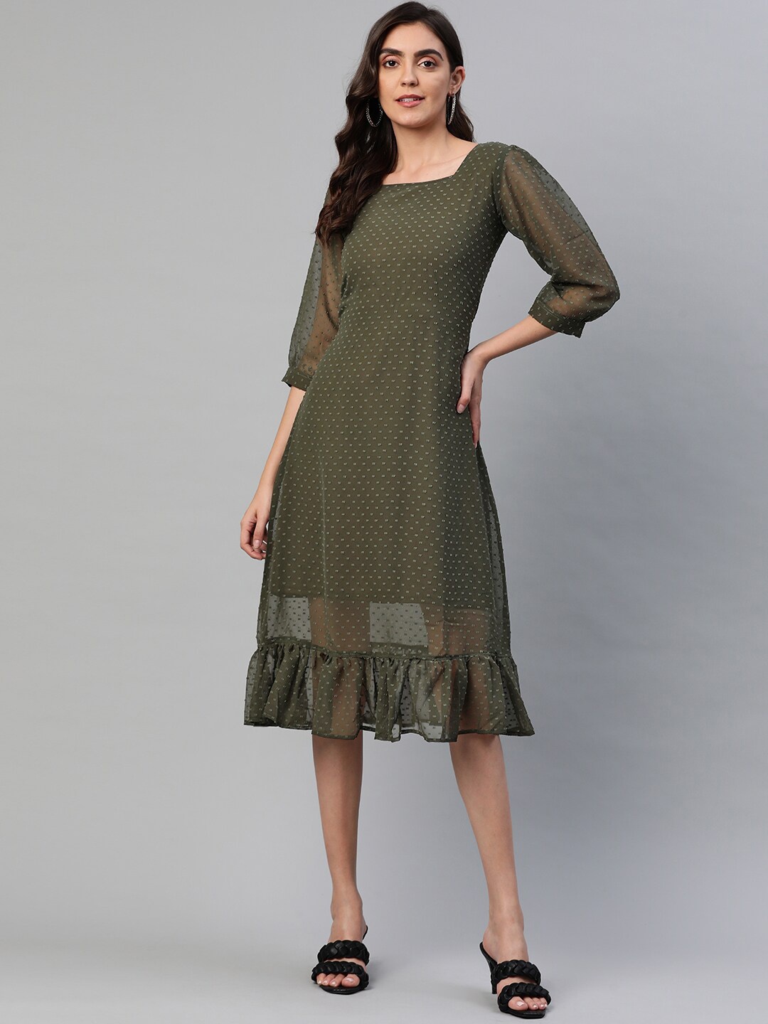 

BAESD Floral Print Georgette Peplum Maxi Dress, Green
