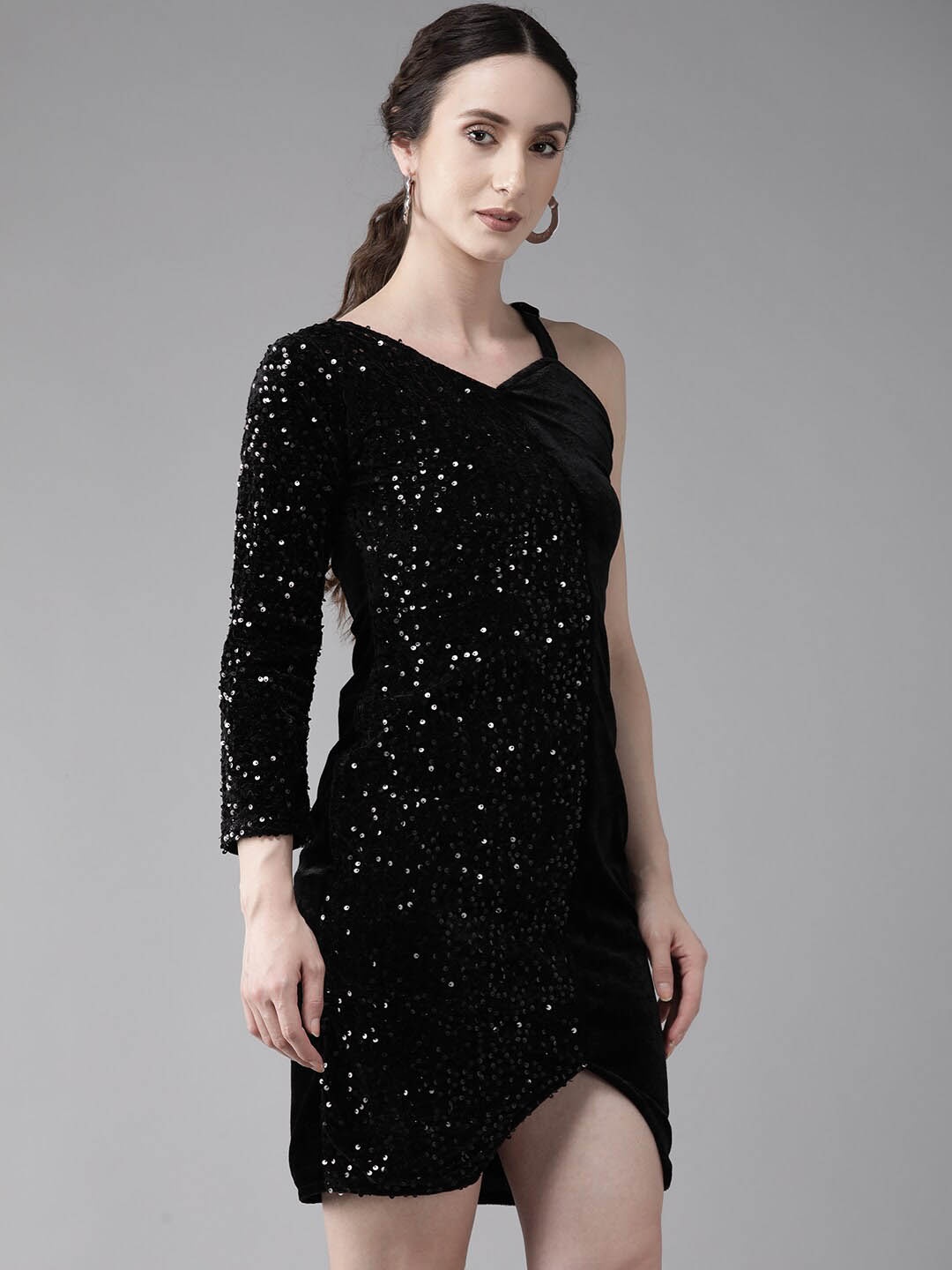 

BAESD Embelished One Shoulder Velvet Sheath Dress, Black