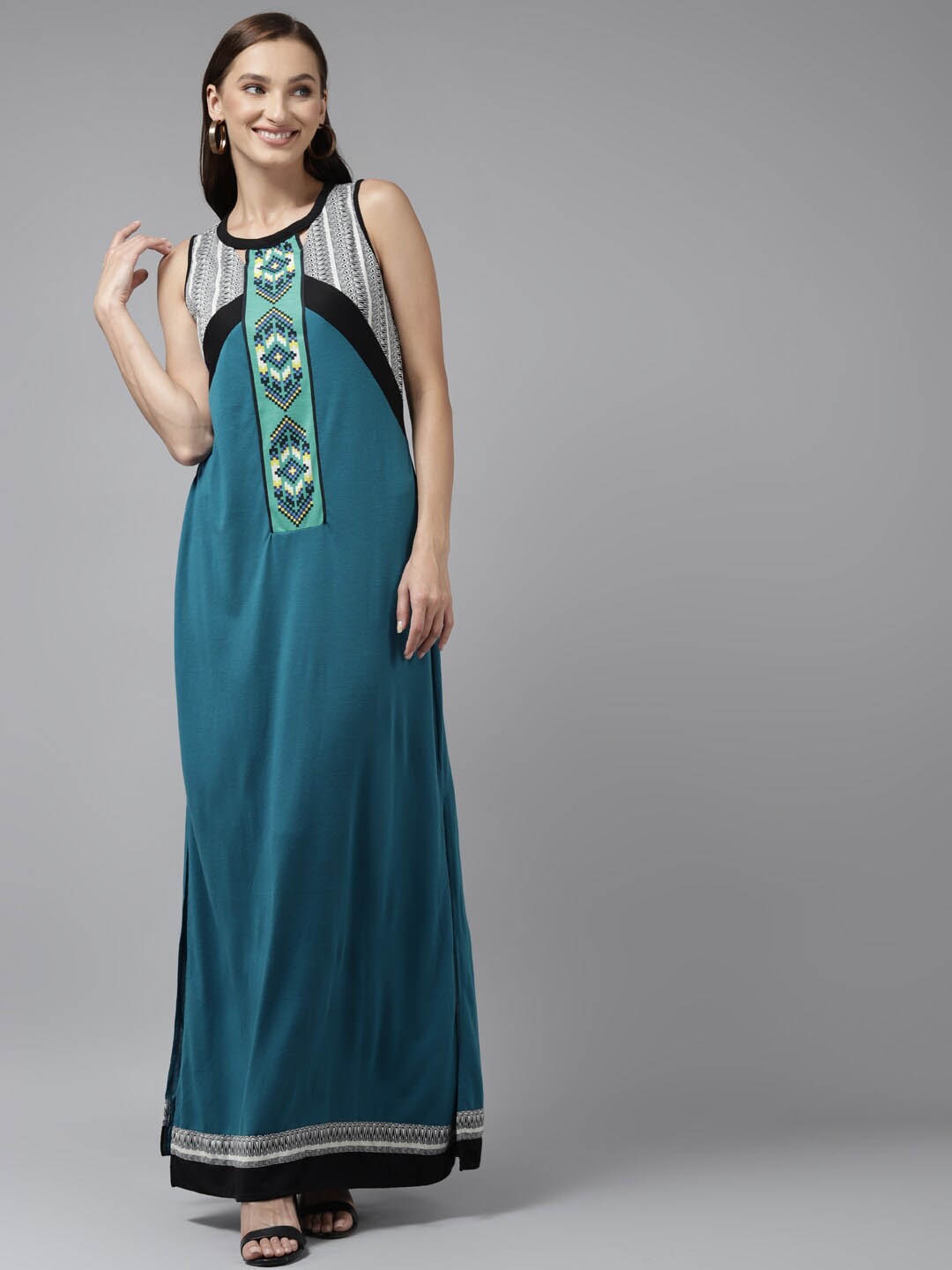 

BAESD Tribal Printed Woollen Maxi Dress, Teal