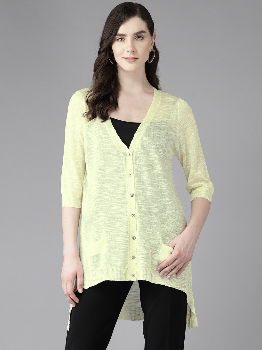 

BAESD V-Neck Semi Sheer High Low Top, Yellow