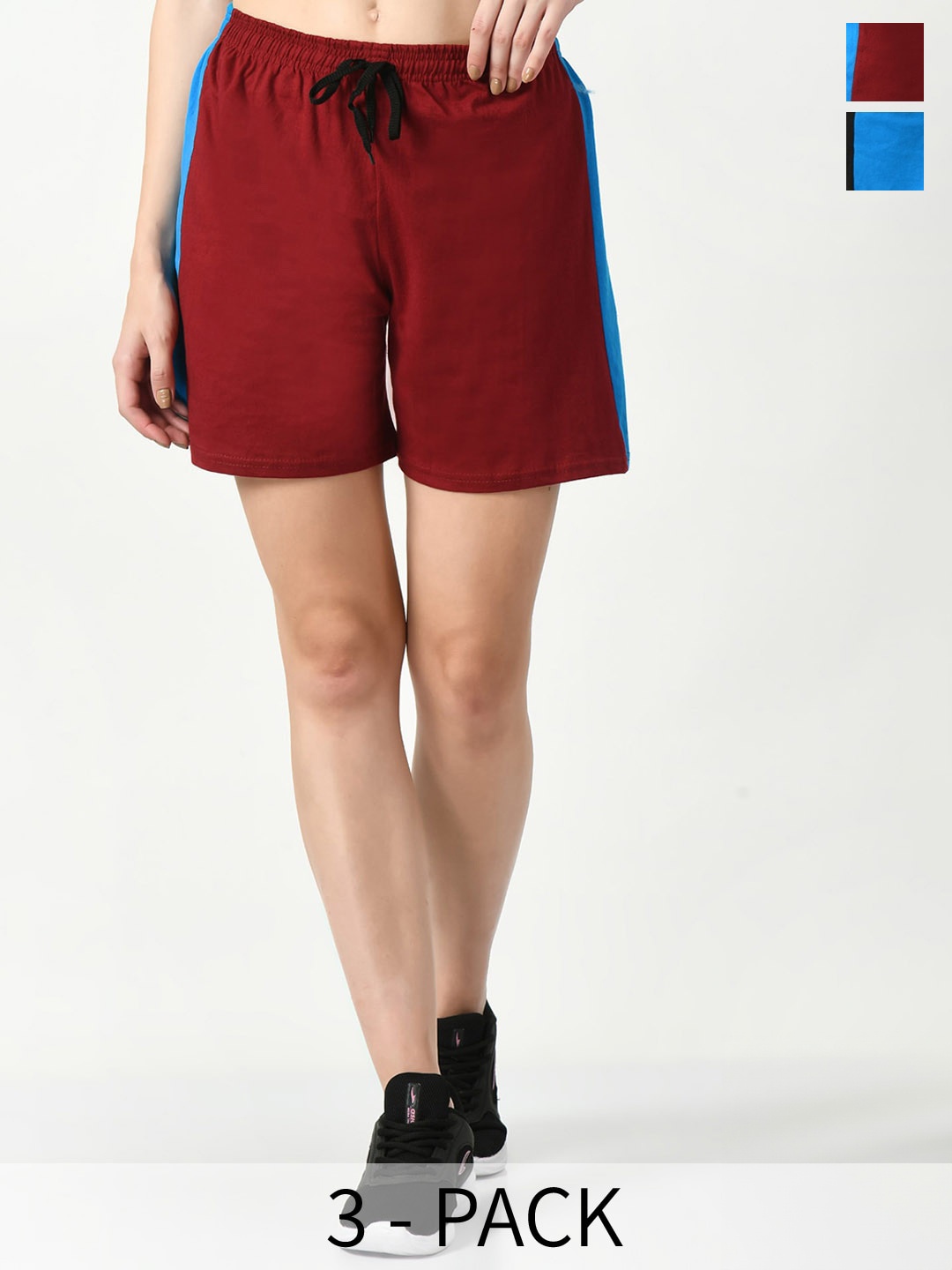 

BAESD Women Pack of 2 High-Rise Pure Cotton Sports Shorts, Maroon