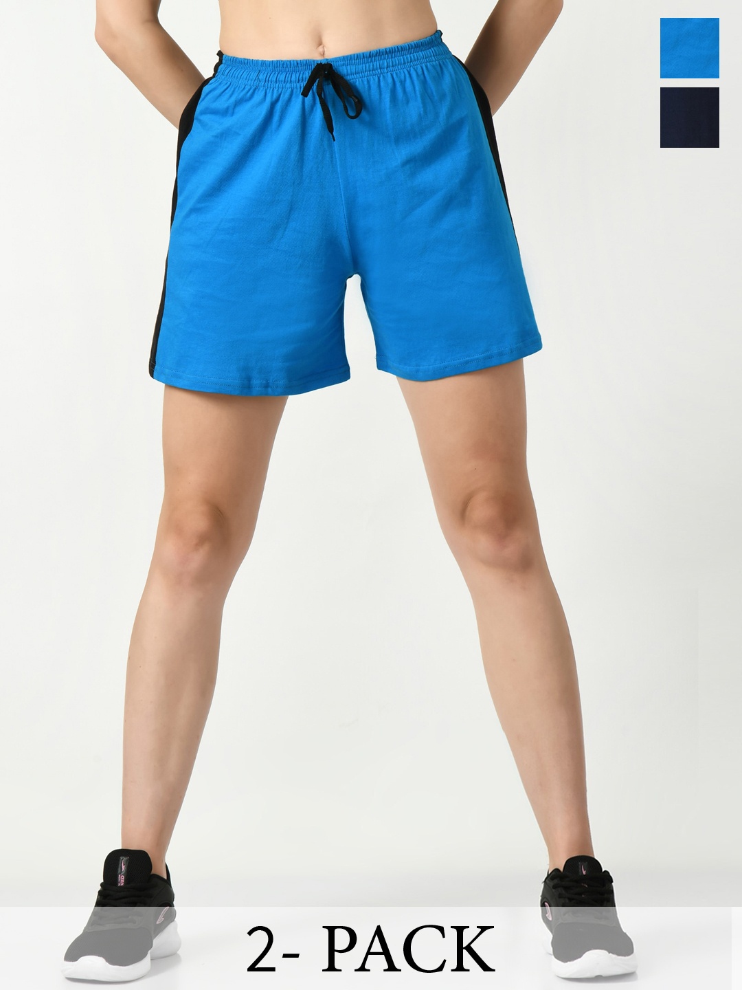 

BAESD Women Pack of 2 High-Rise Pure Cotton Sports Shorts, Blue
