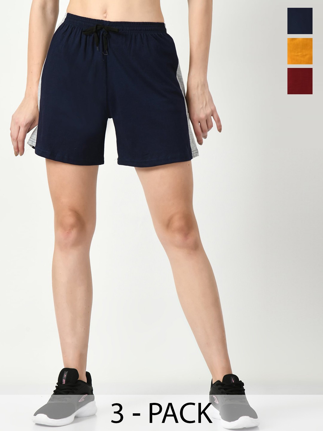 

BAESD Women Pack of 3 High-Rise Pure Cotton Sports Shorts, Navy blue