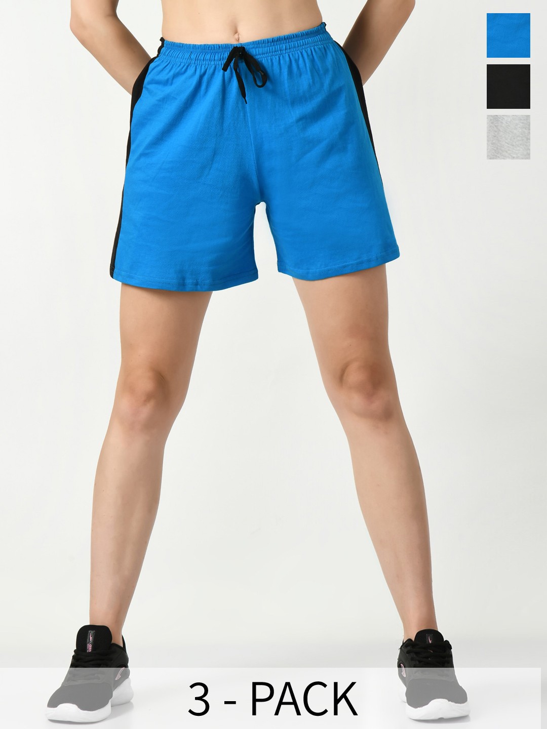 

BAESD Women Pack of 3 High-Rise Pure Cotton Sports Shorts, Blue