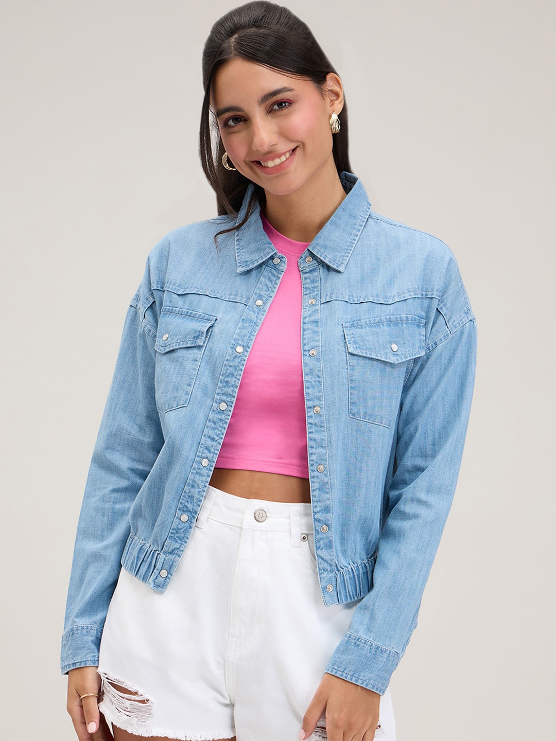 

20Dresses Washed Pure Cotton Denim Jacket, Blue